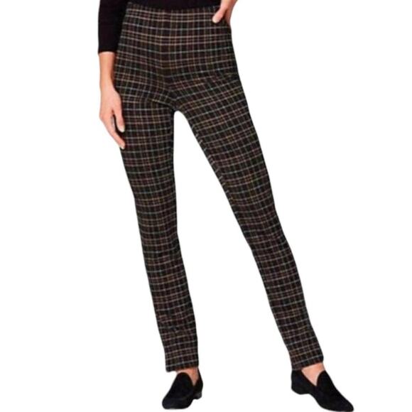 [J. Jill] Classic Plaid Print Ponte Knit Slim Leg Pull-On Ankle Pants Sz Large L - Picture 1 of 12